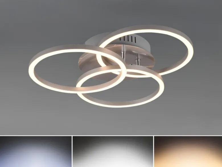 LED Deckenleuchte CIRCLE Silber 3 Ringe verstellbar Nachtlicht, Ø 43cm