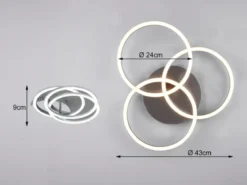LED Deckenleuchte CIRCLE Silber 3 Ringe verstellbar Nachtlicht, Ø 43cm