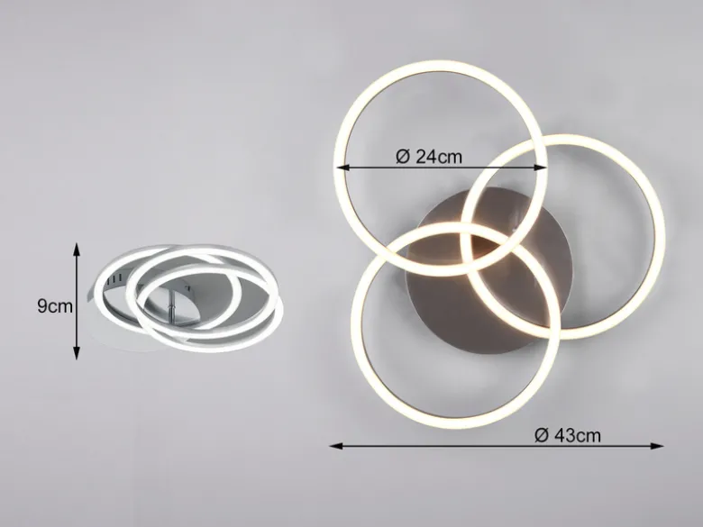 LED Deckenleuchte CIRCLE Silber 3 Ringe verstellbar Nachtlicht, Ø 43cm