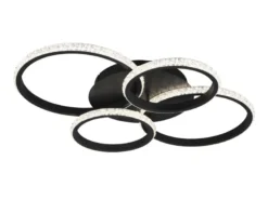 LED Deckenleuchte CIRES dimmbar, Kristall Ringe schwenkbar, Schwarz, Breite 65cm