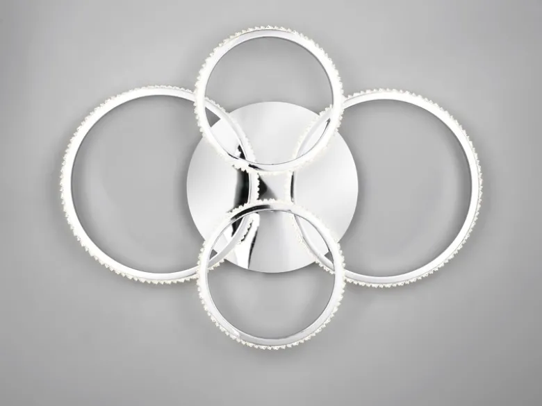 LED Deckenleuchte CIRES dimmbar, Kristall Ringe schwenkbar Chrom, Breite 65cm