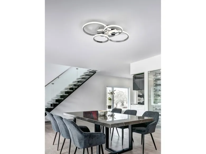 LED Deckenleuchte CIRES dimmbar, Kristall Ringe schwenkbar Chrom, Breite 65cm