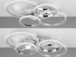 LED Deckenleuchte CIRES dimmbar, Kristall Ringe schwenkbar Chrom, Breite 65cm