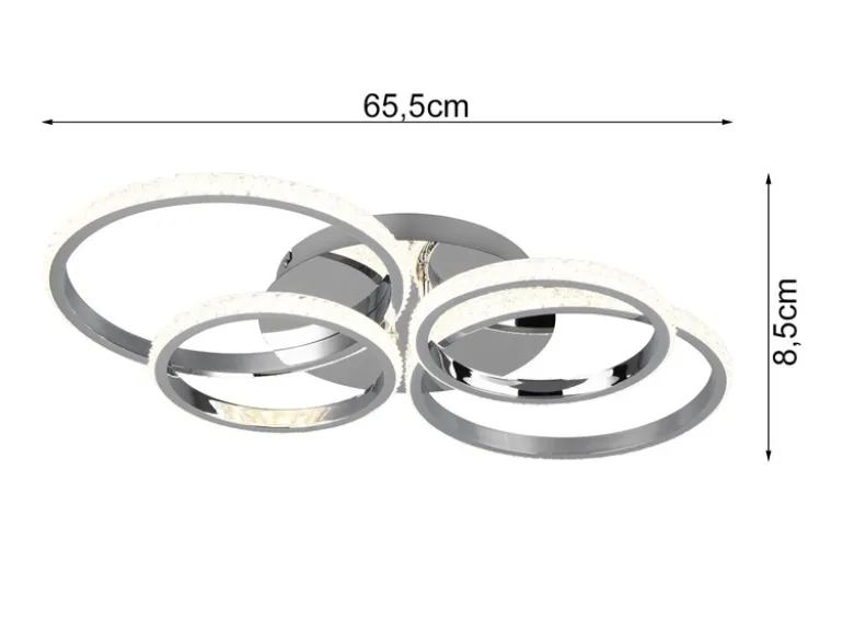 LED Deckenleuchte CIRES dimmbar, Kristall Ringe schwenkbar Chrom, Breite 65cm