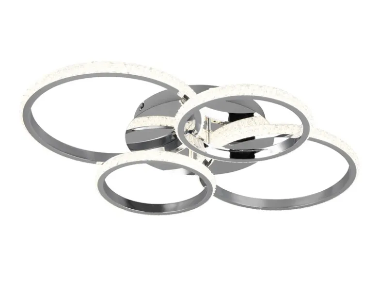 LED Deckenleuchte CIRES dimmbar, Kristall Ringe schwenkbar Chrom, Breite 65cm