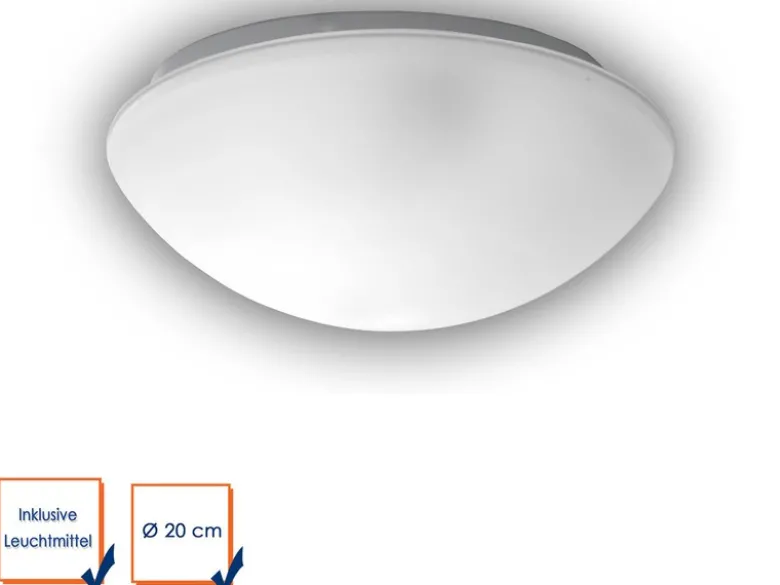 LED Deckenleuchte / Deckenschale rund, Glas satiniert mit Klarrand, Ø 20cm