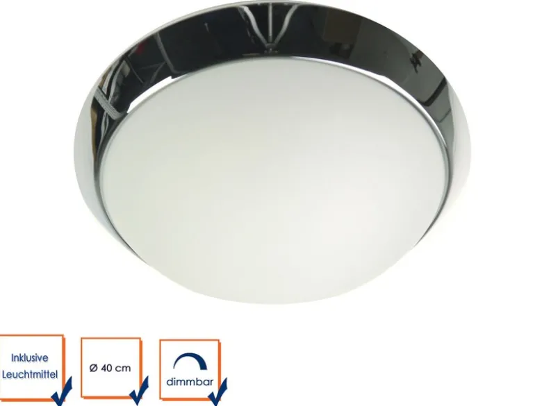 LED Deckenleuchte / Deckenschale rund, Opalglas matt, Dekorring Chrom, Ø 40cm