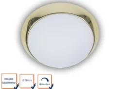 LED Deckenleuchte Deckenschale Opalglas matt, Dekorring Messing poliert, Ø 50cm