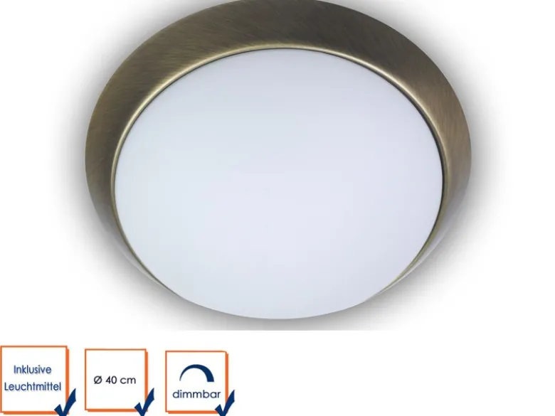 LED Deckenleuchte / Deckenschale, Opalglas matt, Dekorring Altmessing, Ø 40cm
