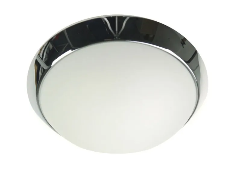 LED Deckenleuchte / Deckenschale rund, Opalglas matt, Dekorring Chrom, Ø 45cm