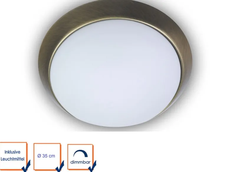 LED Deckenleuchte / Deckenschale, Opalglas matt, Dekorring Altmessing, Ø 35cm