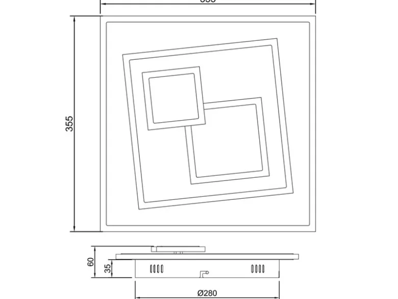 LED Deckenleuchte DEGAS flach dimmbar Fernbedienung, Quadrat 36cm