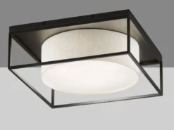 LED Deckenleuchte eckig groß mit Leinen Stoffschirm Beige, Quadrat 70cm