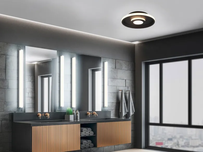 LED Deckenleuchte 2er Set Schwarz matt mit Switch Dimmer IP44, Ø 30cm
