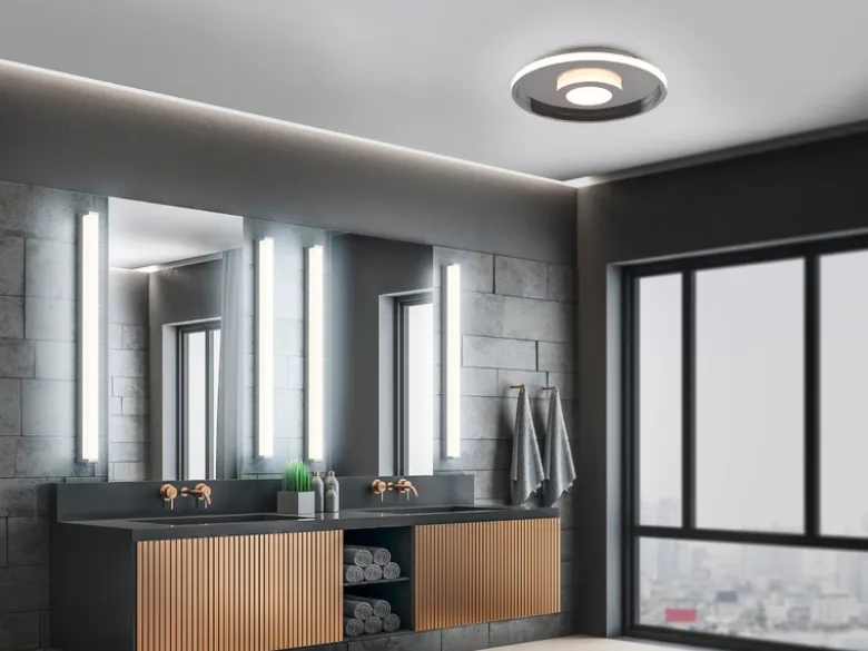 LED Deckenleuchte 2er Set Silber Chrom mit Switch Dimmer IP44, Ø 30cm