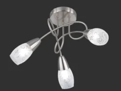 LED Deckenleuchte 3-flammig dimmbar, Silber mit Dekorglas satiniert, Ø 47cm
