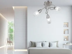 LED Deckenleuchte 3-flammig dimmbar, Silber mit Dekorglas satiniert, Ø 47cm