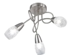 LED Deckenleuchte 3-flammig dimmbar, Silber mit Dekorglas satiniert, Ø 47cm