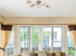 LED Deckenleuchte 5-flammig mit Glaskristallen Silber matt, Breite 61,5cm