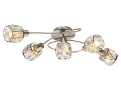 LED Deckenleuchte 5-flammig mit Glaskristallen Silber matt, Breite 61,5cm
