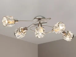 LED Deckenleuchte 5-flammig mit Glaskristallen Silber matt, Breite 61,5cm