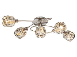 LED Deckenleuchte 5-flammig mit Glaskristallen Silber matt, Breite 61,5cm