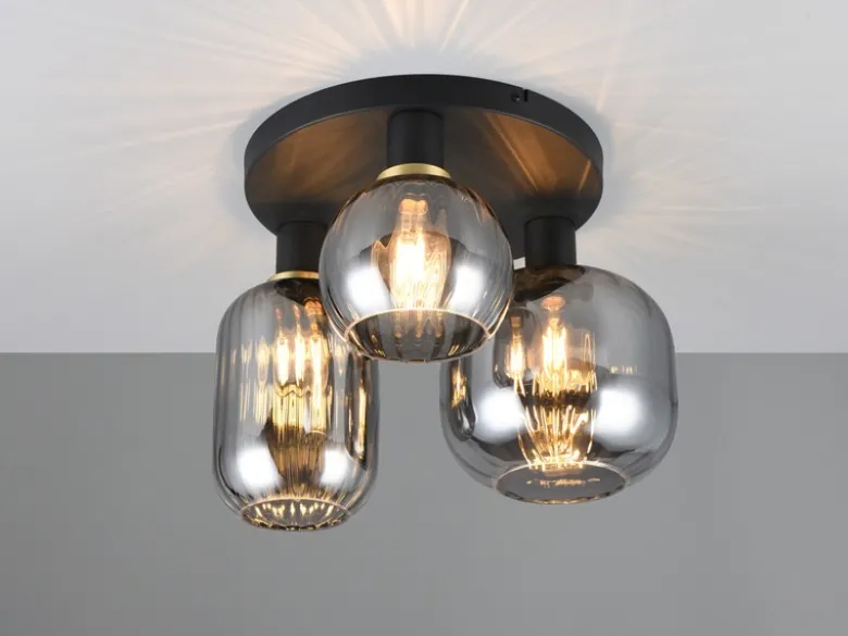 LED Deckenleuchte 3-flammig mit Glasschirmen Chrom bedampft, Ø 39cm