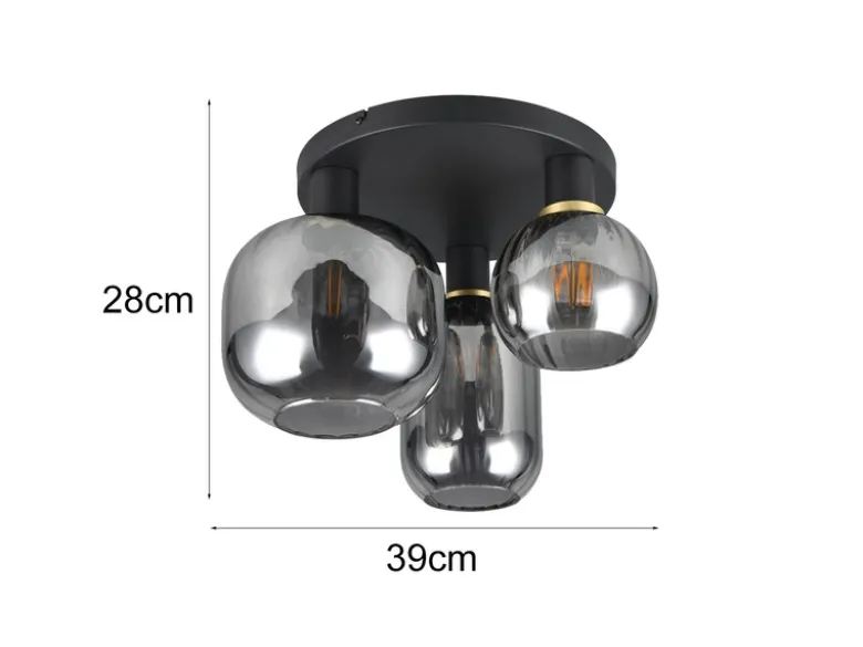 LED Deckenleuchte 3-flammig mit Glasschirmen Chrom bedampft, Ø 39cm