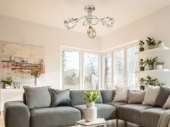LED Deckenleuchte 3-flammig mit Glaskristallen Silber matt, Ø 38cm