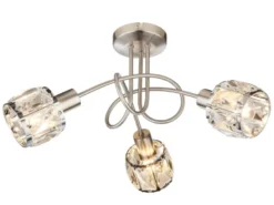 LED Deckenleuchte 3-flammig mit Glaskristallen Silber matt, Ø 38cm