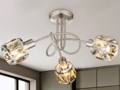 LED Deckenleuchte 3-flammig mit Glaskristallen Silber matt, Ø 38cm
