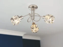 LED Deckenleuchte 3-flammig mit Glaskristallen Silber matt, Ø 38cm