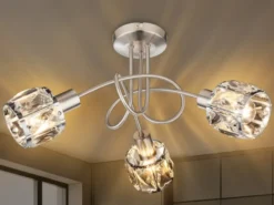 LED Deckenleuchte 3-flammig mit Glaskristallen Silber matt, Ø 38cm