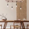 LED Deckenleuchte 4-flammig mit Leiter Holzbalken, Breite 115cm
