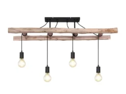 LED Deckenleuchte 4-flammig mit Leiter Holzbalken, Breite 115cm