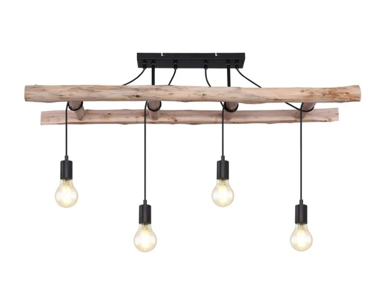 LED Deckenleuchte 4-flammig mit Leiter Holzbalken, Breite 115cm