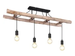 LED Deckenleuchte 4-flammig mit Leiter Holzbalken, Breite 115cm
