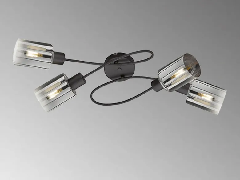 LED Deckenleuchte 4-flammig Schwarz mit Rauchglas, Breite 79cm