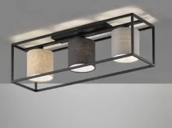 LED Deckenleuchte 3-flammig Stoffschirme Leinen mehrfarbig, Breite 70cm
