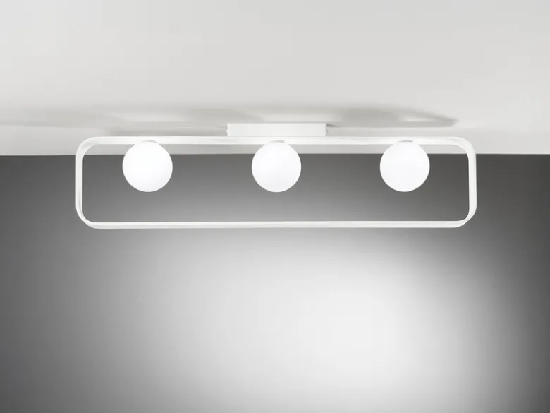 LED Deckenleuchte 3 flammig Weiß mit Glaskugeln Opalweiß, Breite 80cm