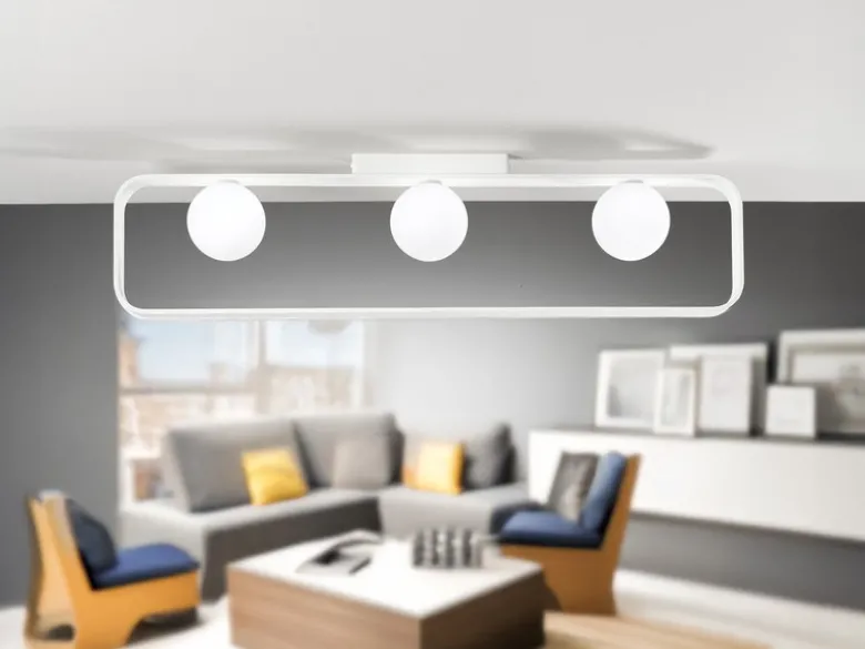 LED Deckenleuchte 3 flammig Weiß mit Glaskugeln Opalweiß, Breite 80cm