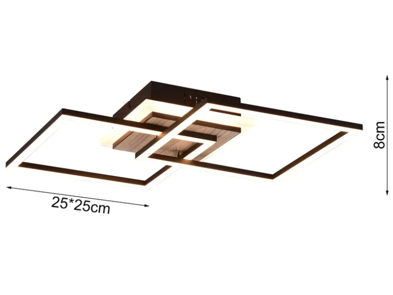 LED Deckenleuchte GIRO mit Fernbedienung, 2 Quadrate Schwarz, Breite 57,5cm