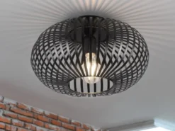 LED Deckenleuchte Gitter Lampenschirm Metall in Schwarz, Ø 30cm