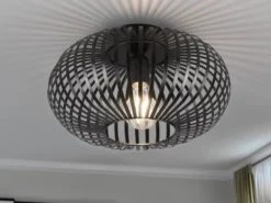 LED Deckenleuchte Gitter Lampenschirm Metall in Schwarz, Ø 30cm