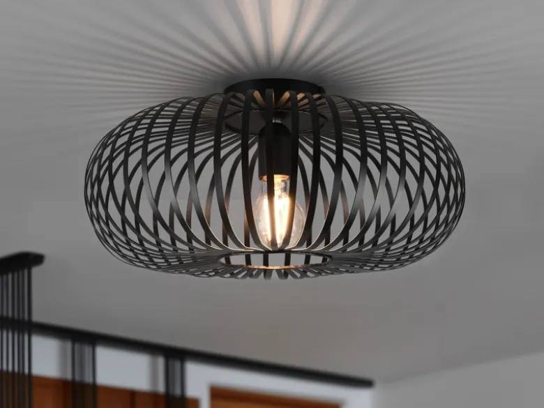 LED Deckenleuchte Gitter Lampenschirm Metall in Schwarz, Ø 40cm