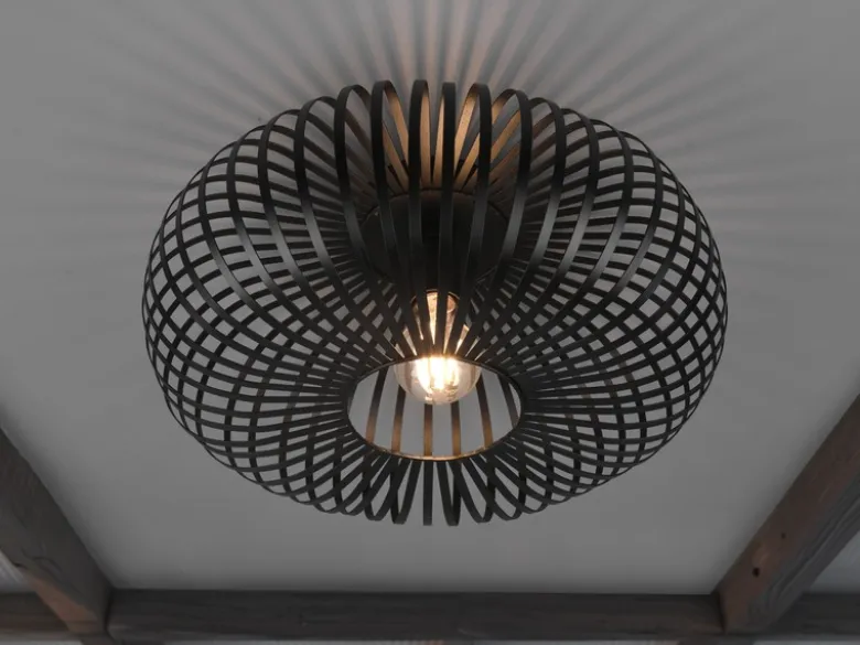LED Deckenleuchte Gitter Lampenschirm Metall in Schwarz, Ø 40cm