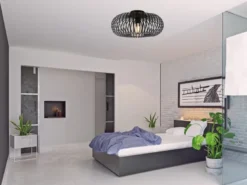 LED Deckenleuchte Gitter Lampenschirm Metall in Schwarz, Ø 40cm