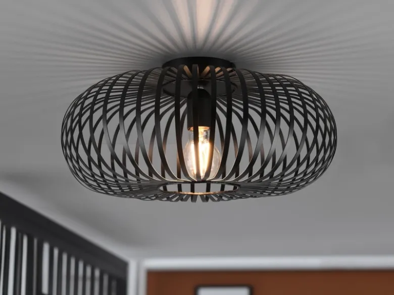 LED Deckenleuchte Gitter Lampenschirm Metall in Schwarz, Ø 40cm
