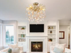 LED Deckenleuchte Gold 6-flammig Glas Kristall 2-farbig Ø 50cm