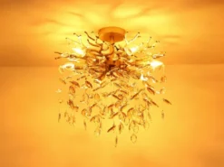 LED Deckenleuchte Gold 6-flammig Glas Kristall 2-farbig Ø 50cm